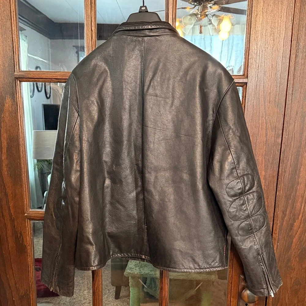 Guess Mens Black Leather Jacket Mock Neck Mesh Lined Quilted Elbows Size Large